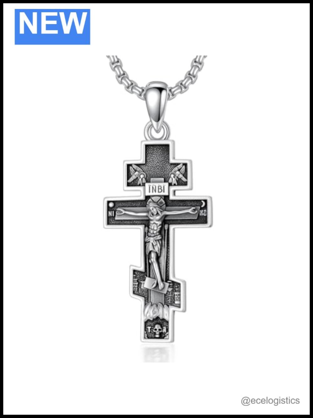 Sterling Silver Orthodox Cross Pendant Necklace Jesus Crucifix